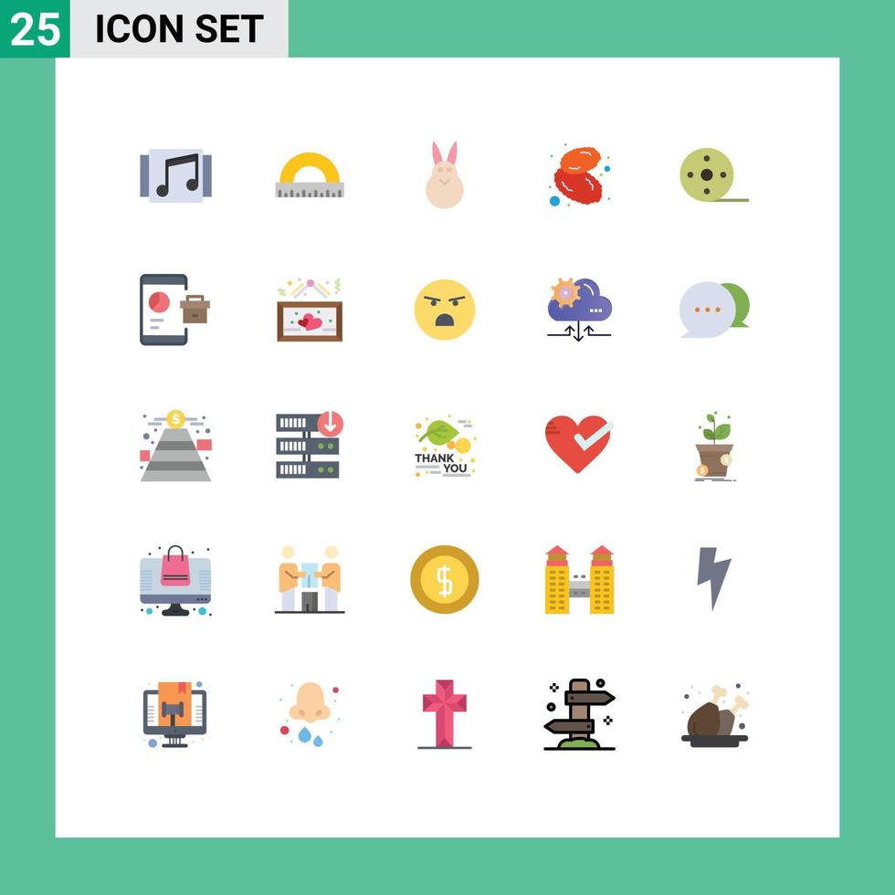 pacote de 25 sinais e símbolos modernos de cores planas para mídia impressa na web, como datas do Islã, régua, alimentos, coelhinho da Páscoa, elementos de design vetorial editáveis vetor
