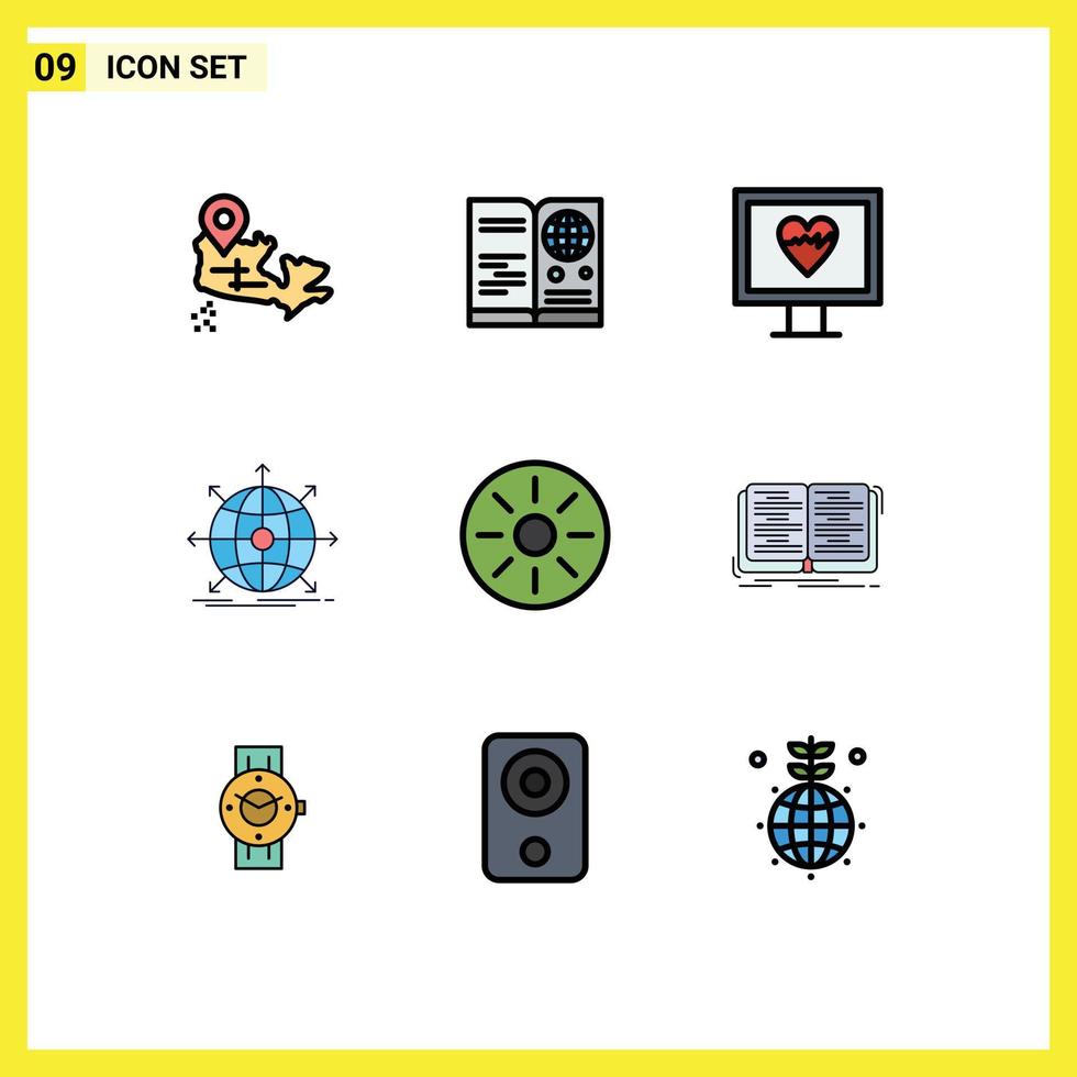 conjunto de 9 sinais de símbolos de ícones de interface do usuário modernos para rede de coração de rede alimentar elementos de design de vetores editáveis globais