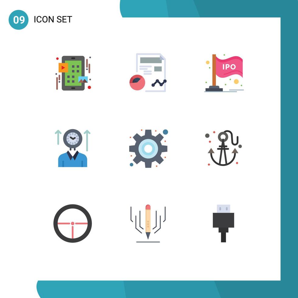 conjunto de cores planas de interface móvel de 9 pictogramas de elementos de design de vetores editáveis de barra de tempo de negócios de gerenciamento