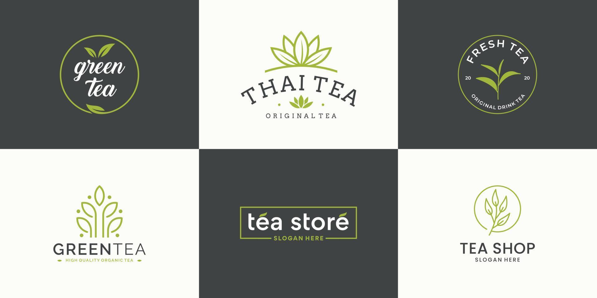 definir modelo de design de logotipo de folha de chá de coleção. ícone para loja de chá, loja de chá, produto de embalagem. vetor