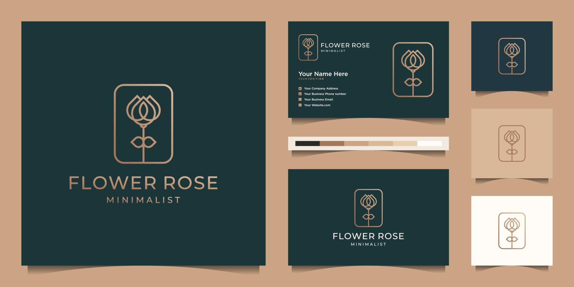 estilo de arte de linha rosa flor elegante minimalista. salão de beleza de luxo, produtos de moda, cuidados com a pele, cosméticos, ioga e spa. design de logotipo e vetor premium de cartão de visita