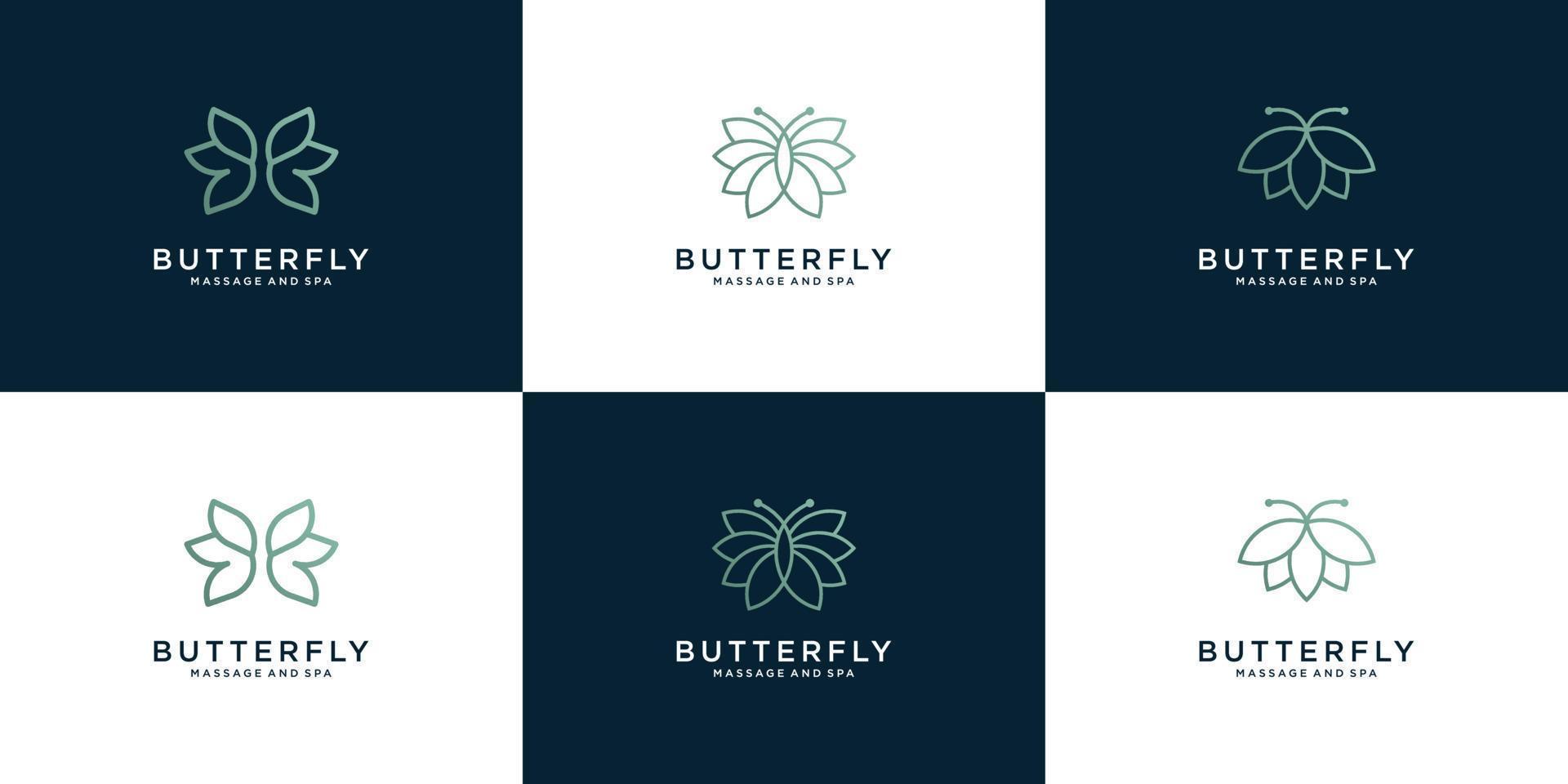 coleção de logotipo de borboleta de beleza com estilo de arte de linha vetor