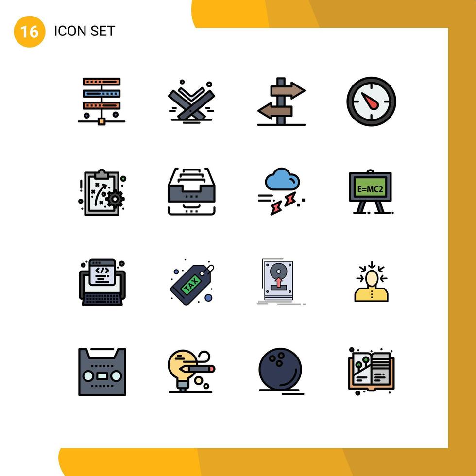 pacote de linha cheia de cor plana de 16 símbolos universais de gerenciamento de desempenho da força de trabalho eid timer cronômetro editável elementos de design de vetor criativo