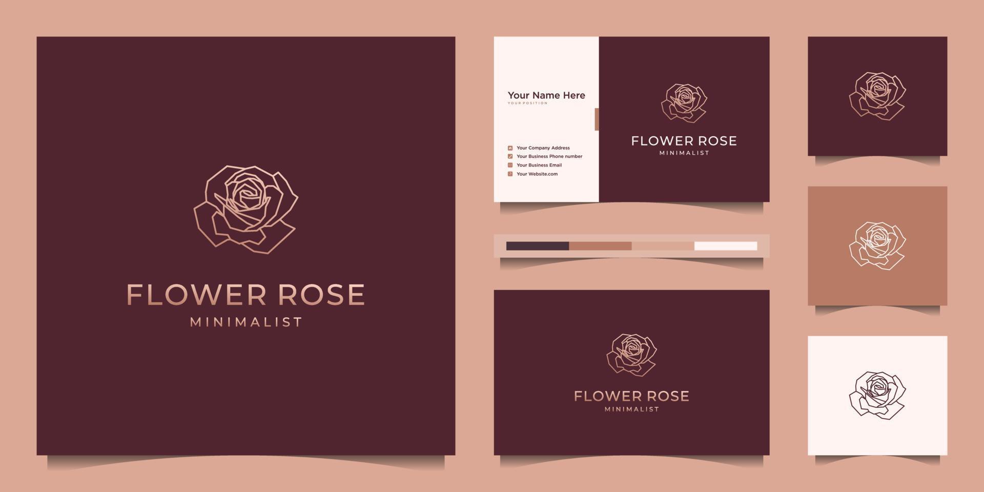 mão minimalista desenhar flor rosa estilo de arte de linha. salão de beleza de luxo, produtos de moda, cuidados com a pele, cosméticos, ioga e spa. design de logotipo e vetor premium de cartão de visita