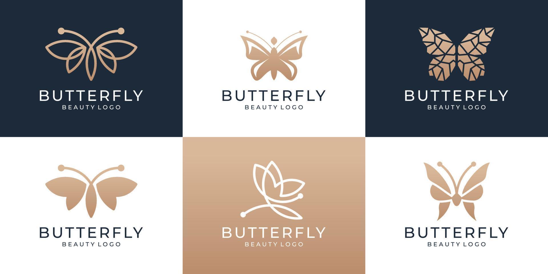 conjunto de logotipo de borboleta de luxo com logotipo minimalista plano. ícone de coleção para salão de beleza, spa, cosméticos. vetor
