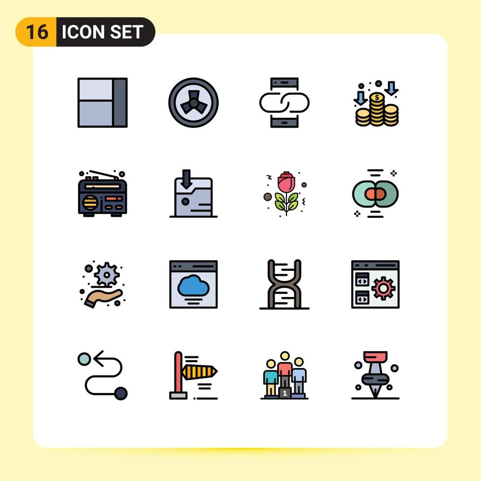 pacote de ícones vetoriais de estoque de 16 sinais e símbolos de linha para download de mensagem de rádio, notícias, dinheiro, elementos de design de vetores criativos editáveis