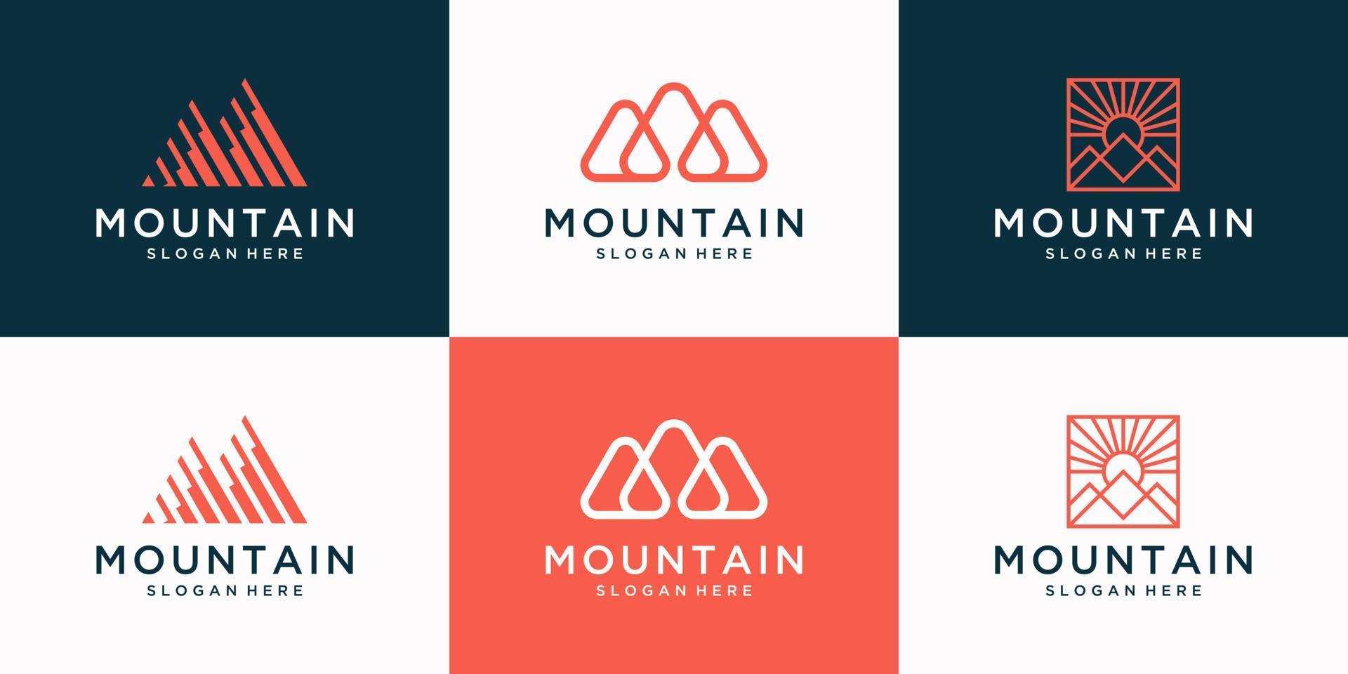 conjunto de logotipo de montanha criativo com coleção de design de logotipo m inicial abstrata. vetor