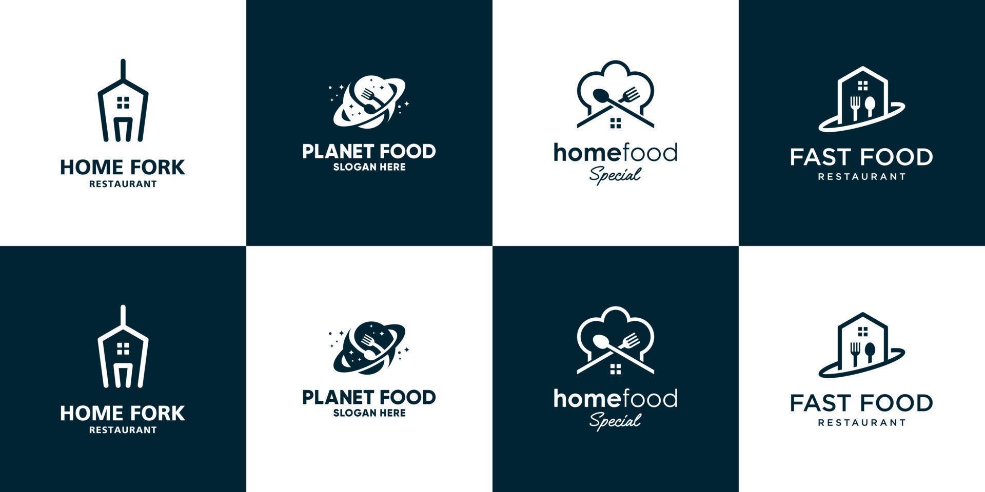 conjunto de modelo de design de logotipo de comida minimalista vetor