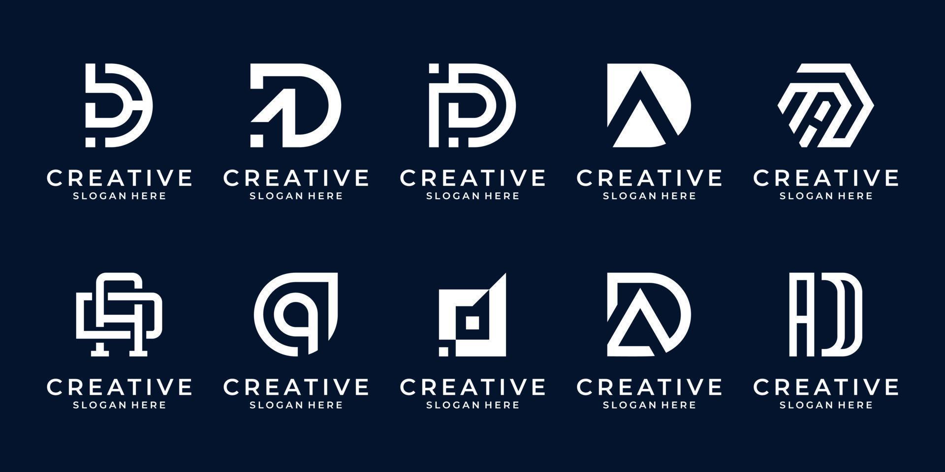 conjunto de letra inicial abstrata d, um modelo de logotipo. ícones para negócios de moda, esporte, automotivo, simples. vetor