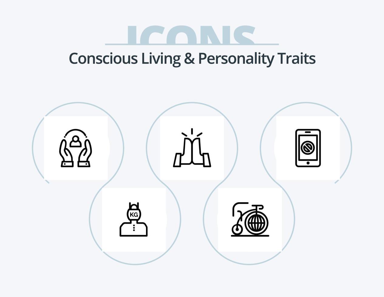 vida consciente e traços de personalidade linha ícone pack 5 design de ícone. coração. compaixão. alívio. Cuidado. mente vetor