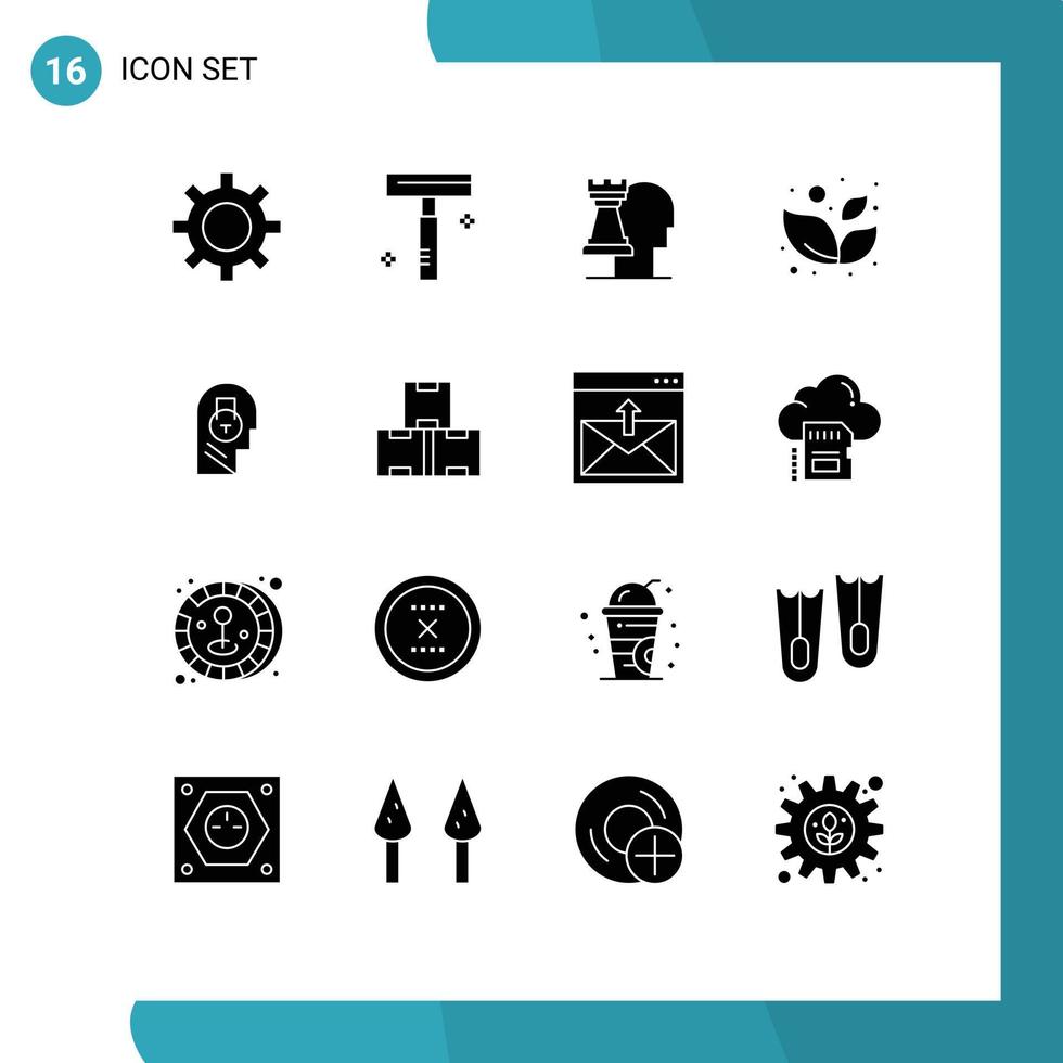 conjunto de pictogramas de 16 glifos sólidos simples de bloqueio de mensagem negócios bem-estar folha folha editável elementos de design vetorial vetor