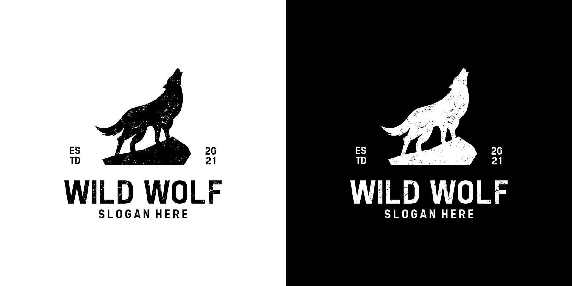 modelo de design de logotipo de lobo selvagem vintage retrô vetor
