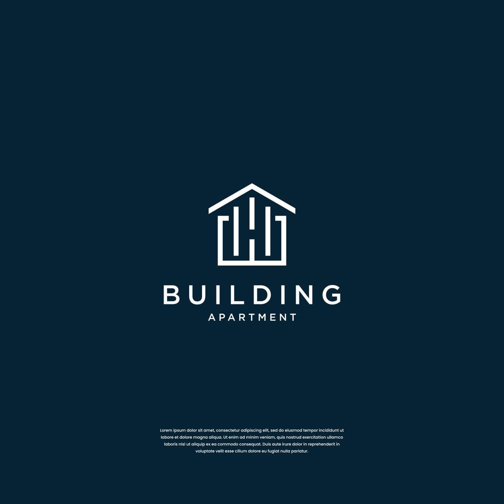 design de logotipo residencial minimalista imobiliário, construção, arquitetura, construção com estilo de arte de linha vetor