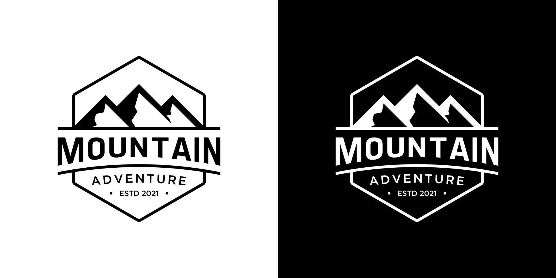 design criativo de logotipo de aventura na montanha. logotipo vintage minimalista para atividades ao ar livre, camping, expedição e viagens. vetor