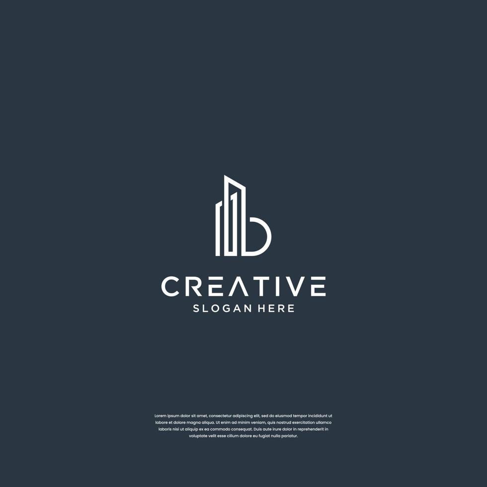 design de logotipo de construção e estilo de arte de linha b iniciais vetor