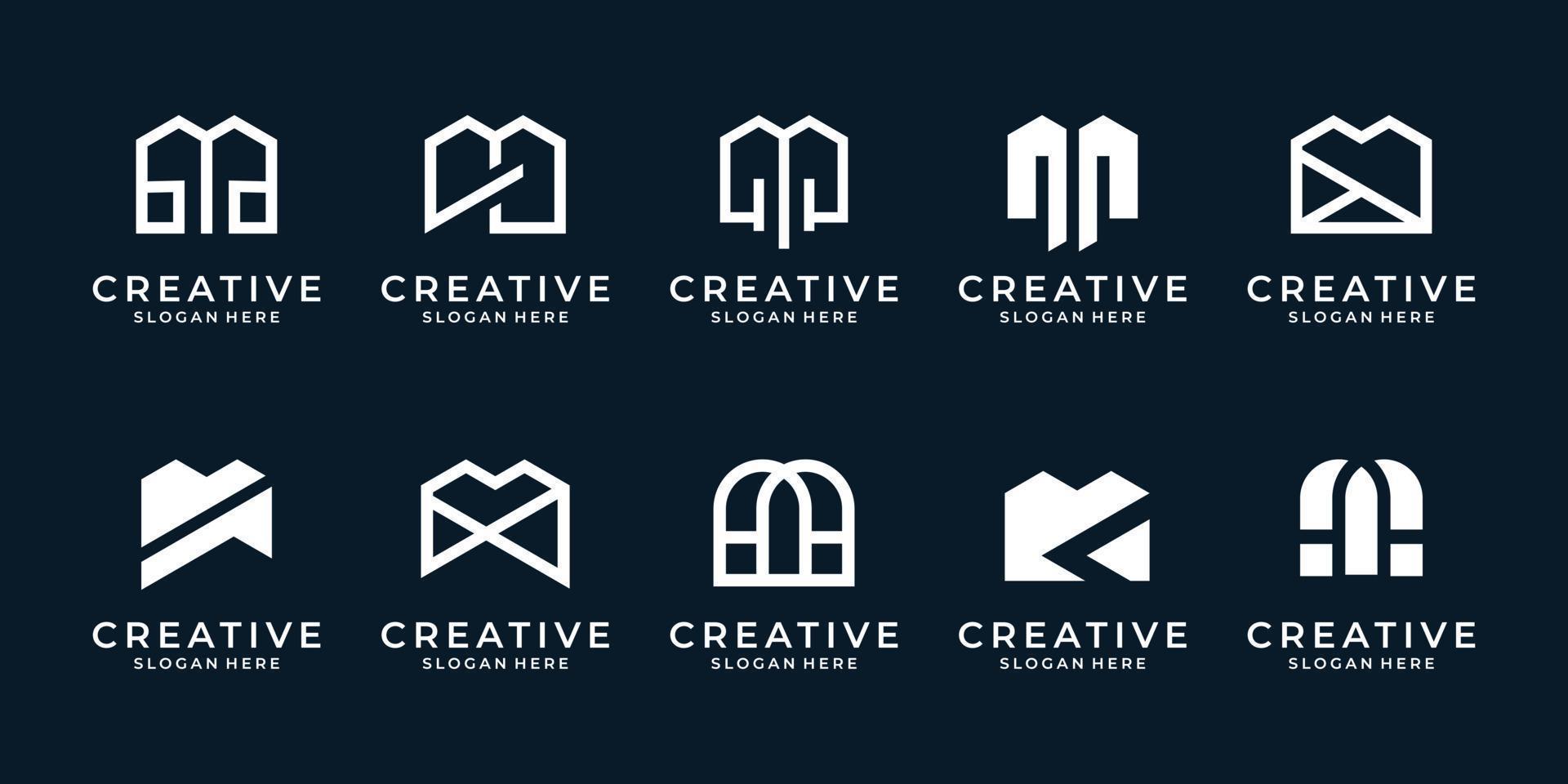 conjunto de modelo de logotipo abstrato letra m. ícone criativo com estilo plano e minimalista. vetor