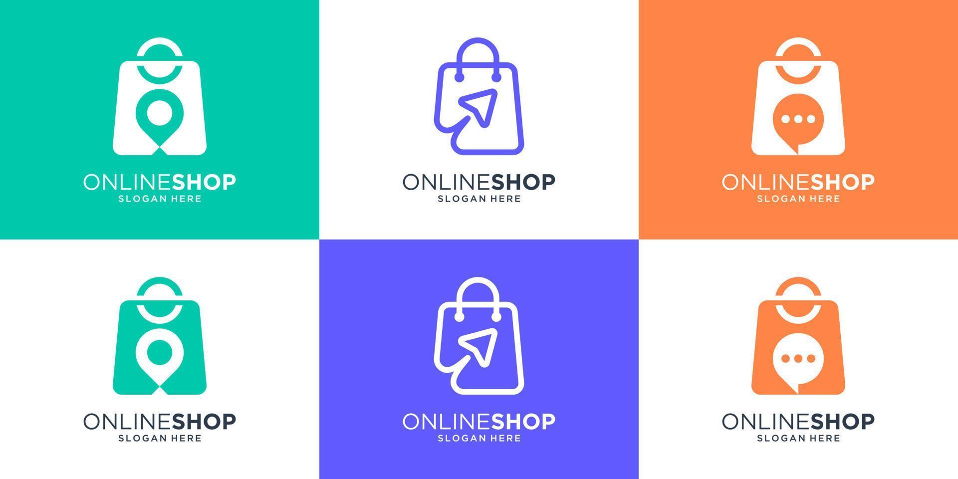 conjunto de coleção de design de logotipo de loja de compras. loja online de ícone simples, loja, mercado etc. vetor