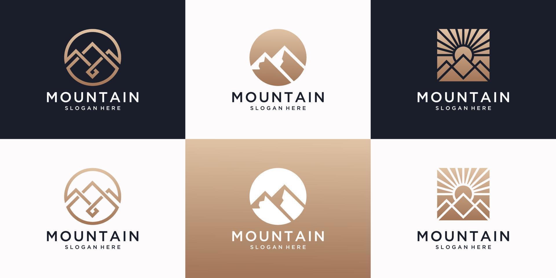 conjunto de modelo de design de logotipo de montanha com conceito de luxo. vetor