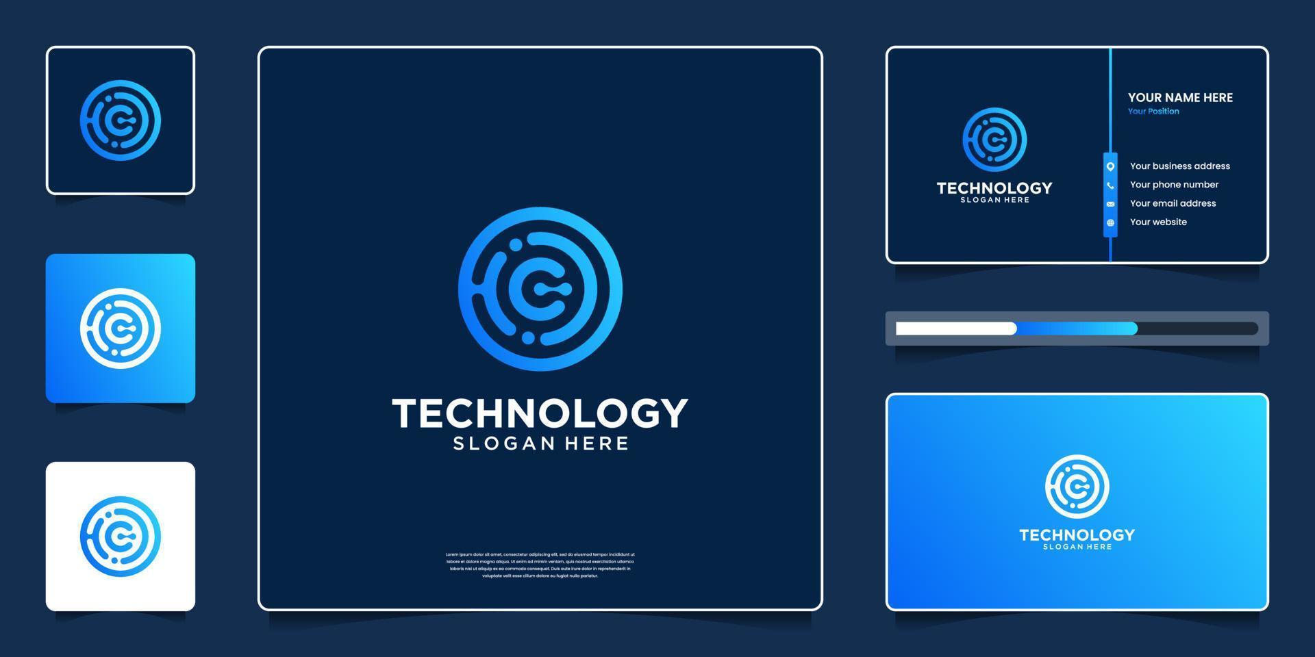 design de logotipo de tecnologia abstrata com modelo de cartão de visita vetor