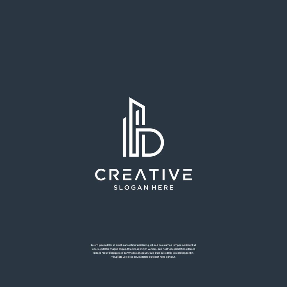 b inicial minimalista com modelo de design de logotipo de construção vetor