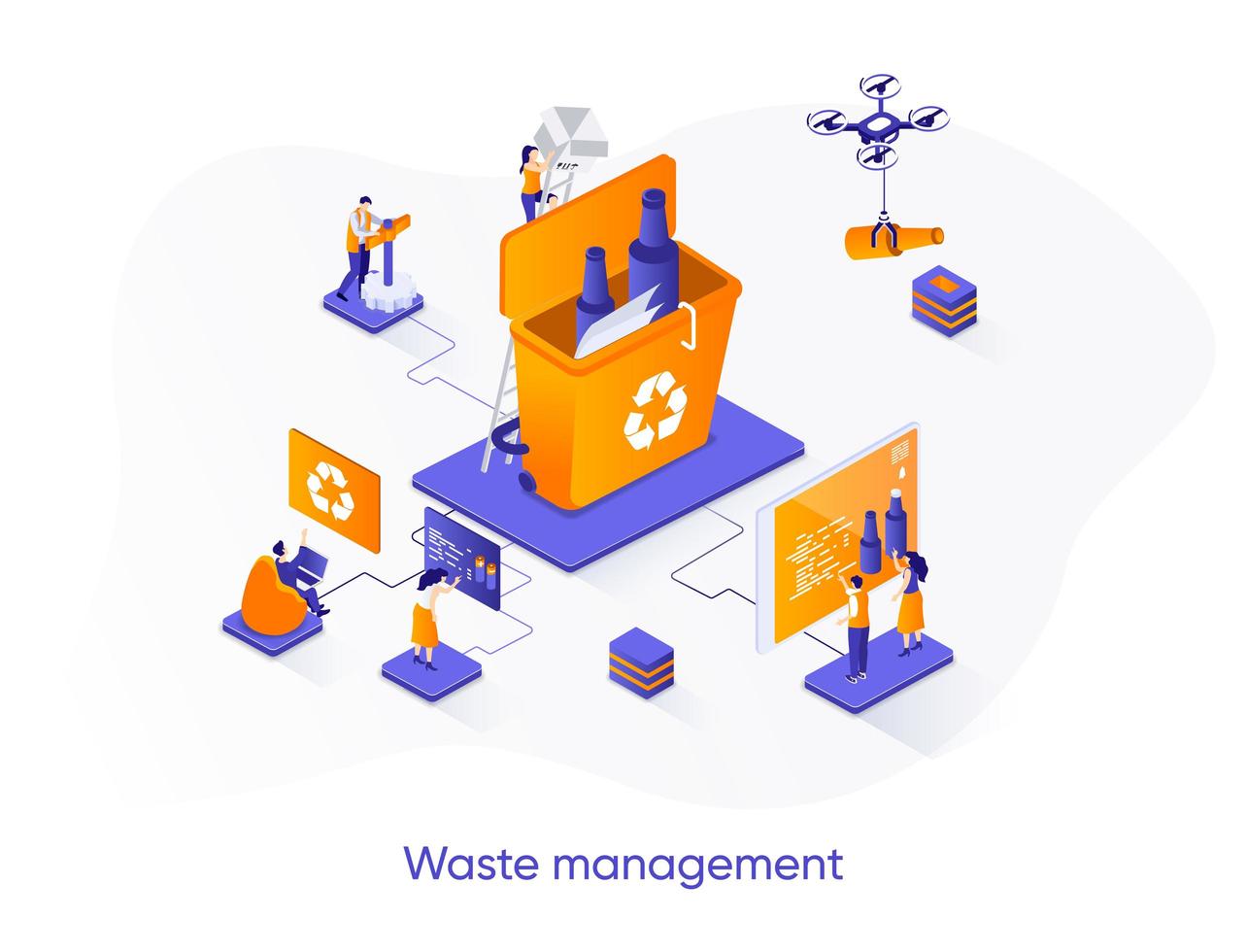 banner isométrico da web de gestão de resíduos. vetor