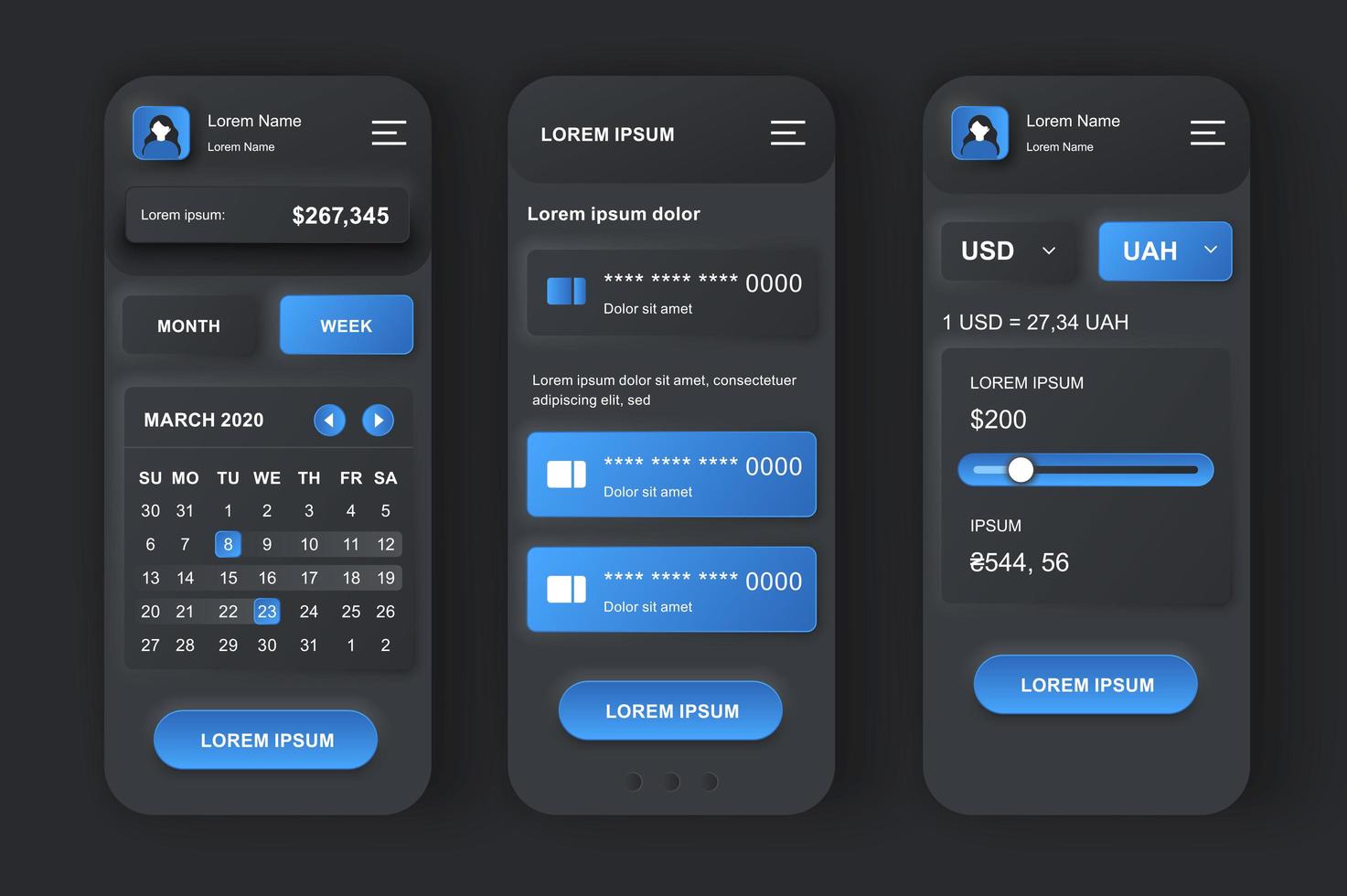 kit de design neumórfico de gestão de finanças pessoais vetor