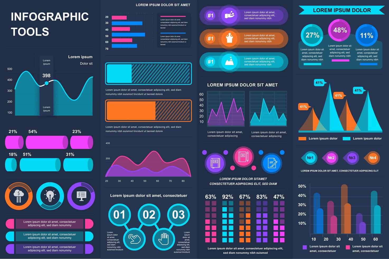 pacote infográfico ui, ux, elementos do kit. vetor