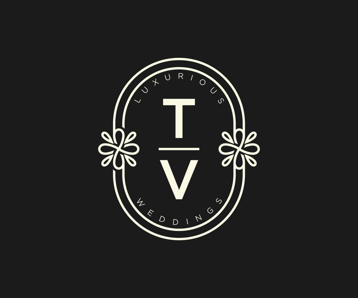 modelo de logotipos de monograma de casamento de letra inicial de tv, modelos minimalistas e florais modernos desenhados à mão para cartões de convite, salve a data, identidade elegante. vetor