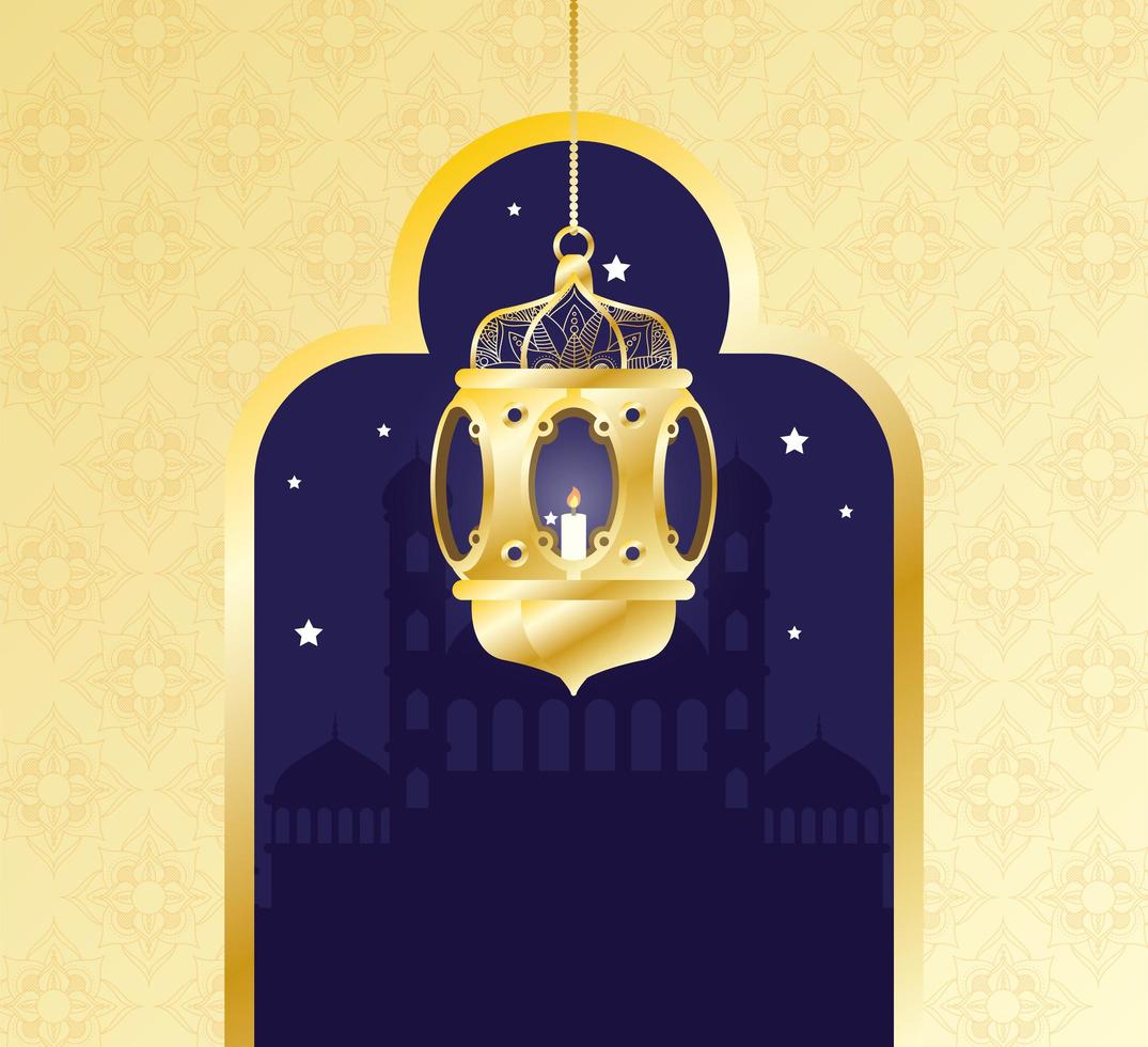 banner de celebração do ramadã com lâmpada de ouro vetor