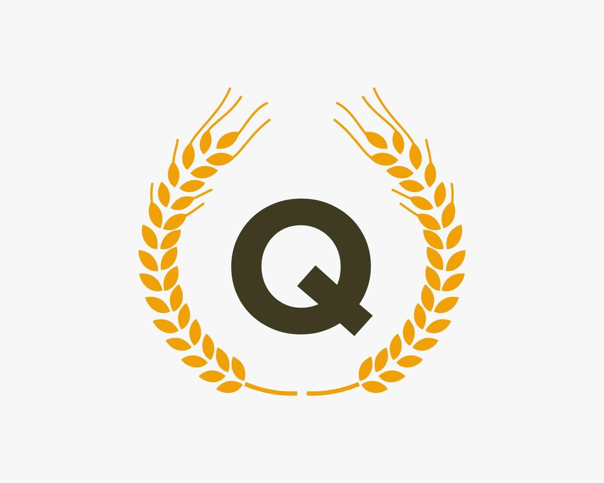 design de logotipo de agricultura de letra q com símbolo de trigo vetor