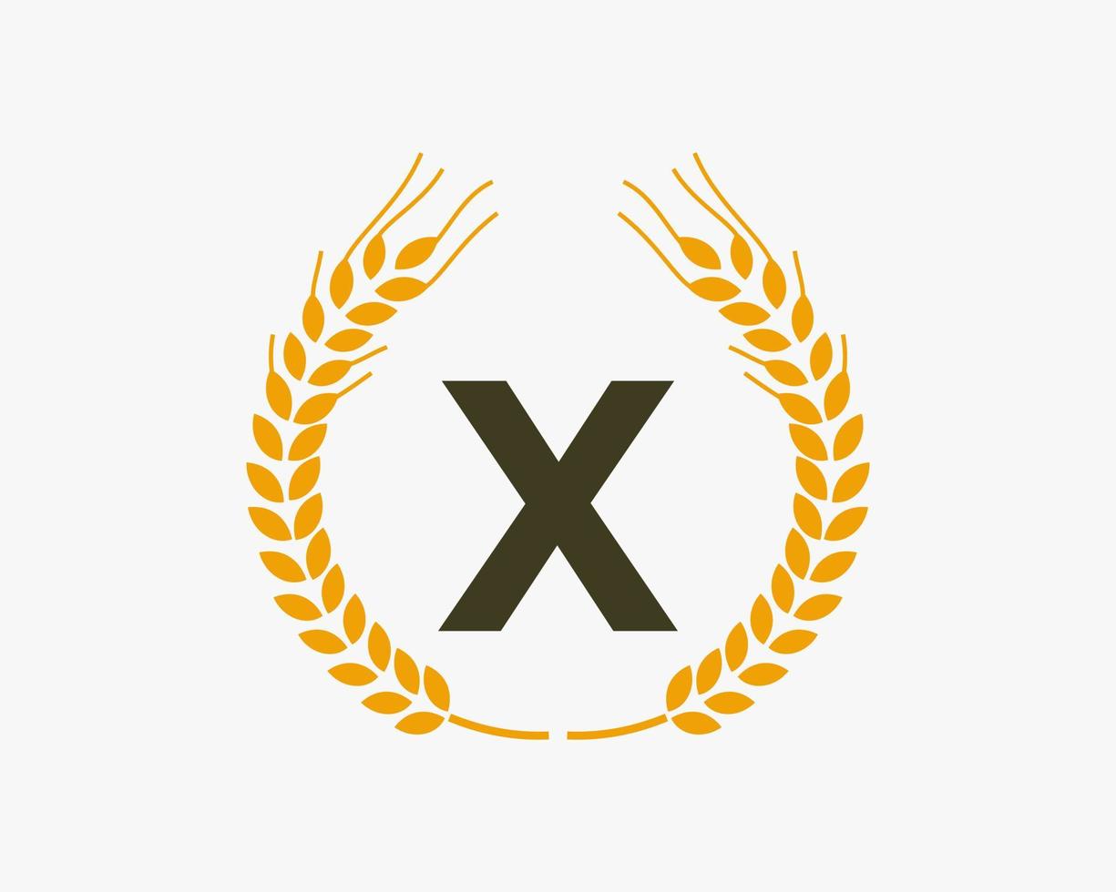 design de logotipo de agricultura x letra com símbolo de trigo vetor