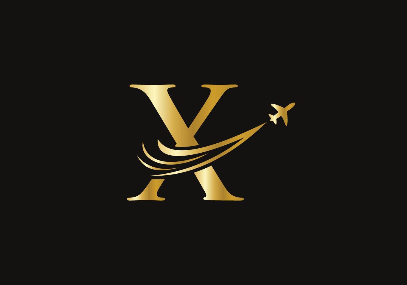 conceito de design de logotipo de viagem letra x com símbolo de avião voador vetor