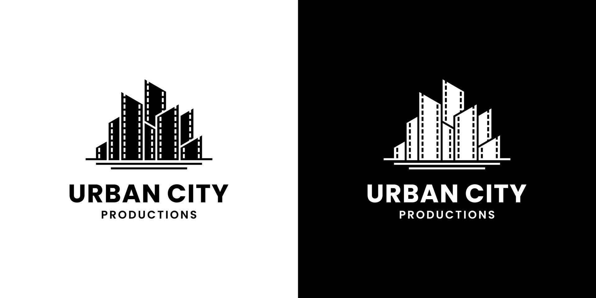 edifício urbano com listras de filme para design de logotipo de produção de filme vetor