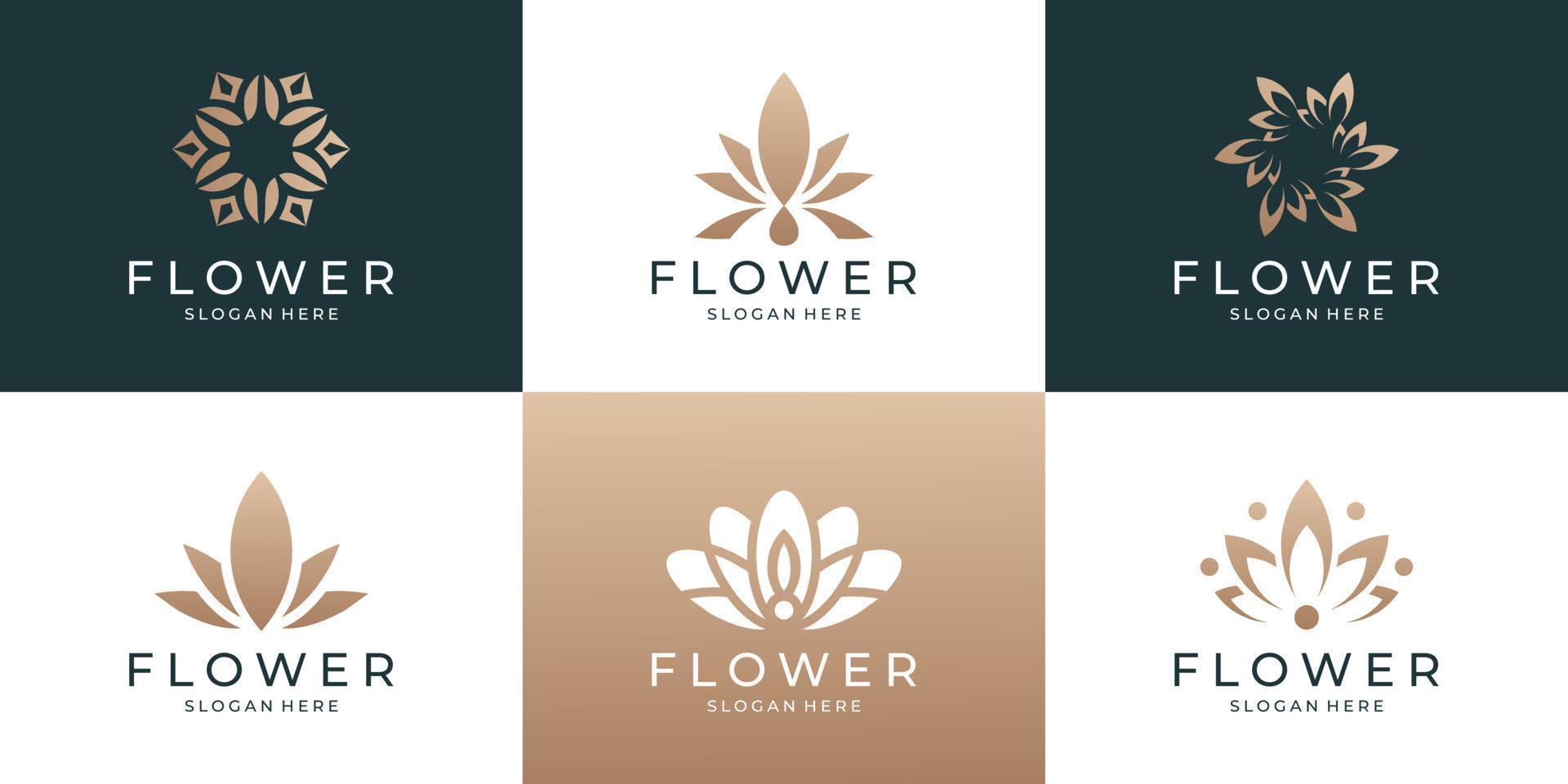 conjunto de modelo de logotipo de flor de lótus feminino de beleza com cor dourada vetor