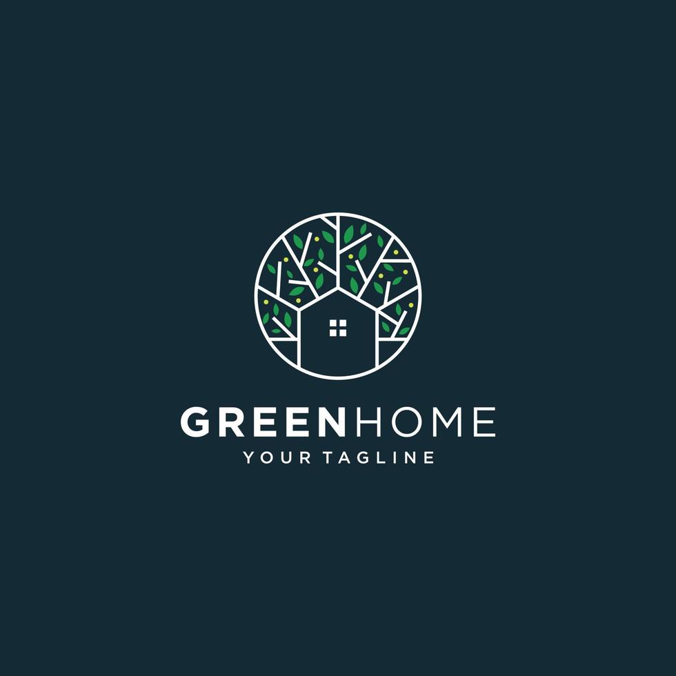 modelo imobiliário de logotipo de casa verde. símbolo de contorno minimalista para edifícios ecológicos. vetor