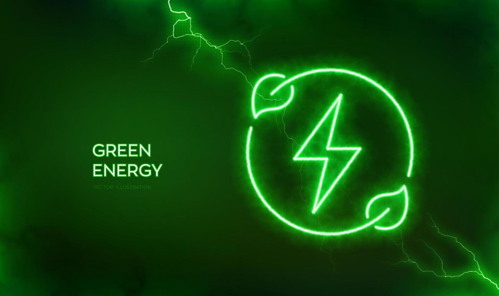 ícone de energia verde renovável. conceito de tecnologia de energia de energia alternativa limpa. ícone com efeito de brilho de energia elétrica. faísca de relâmpago ou fundo de efeitos de descarga elétrica. ilustração vetorial. vetor