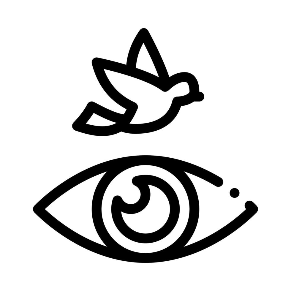 olho humano assistindo vetor de linha fina de ícone de pássaro voador