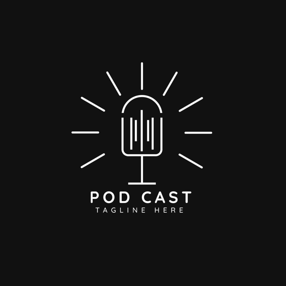 design de logotipo simples de podcast com estilo de linha, modelo minimalista de ícone de gravador de som vetor