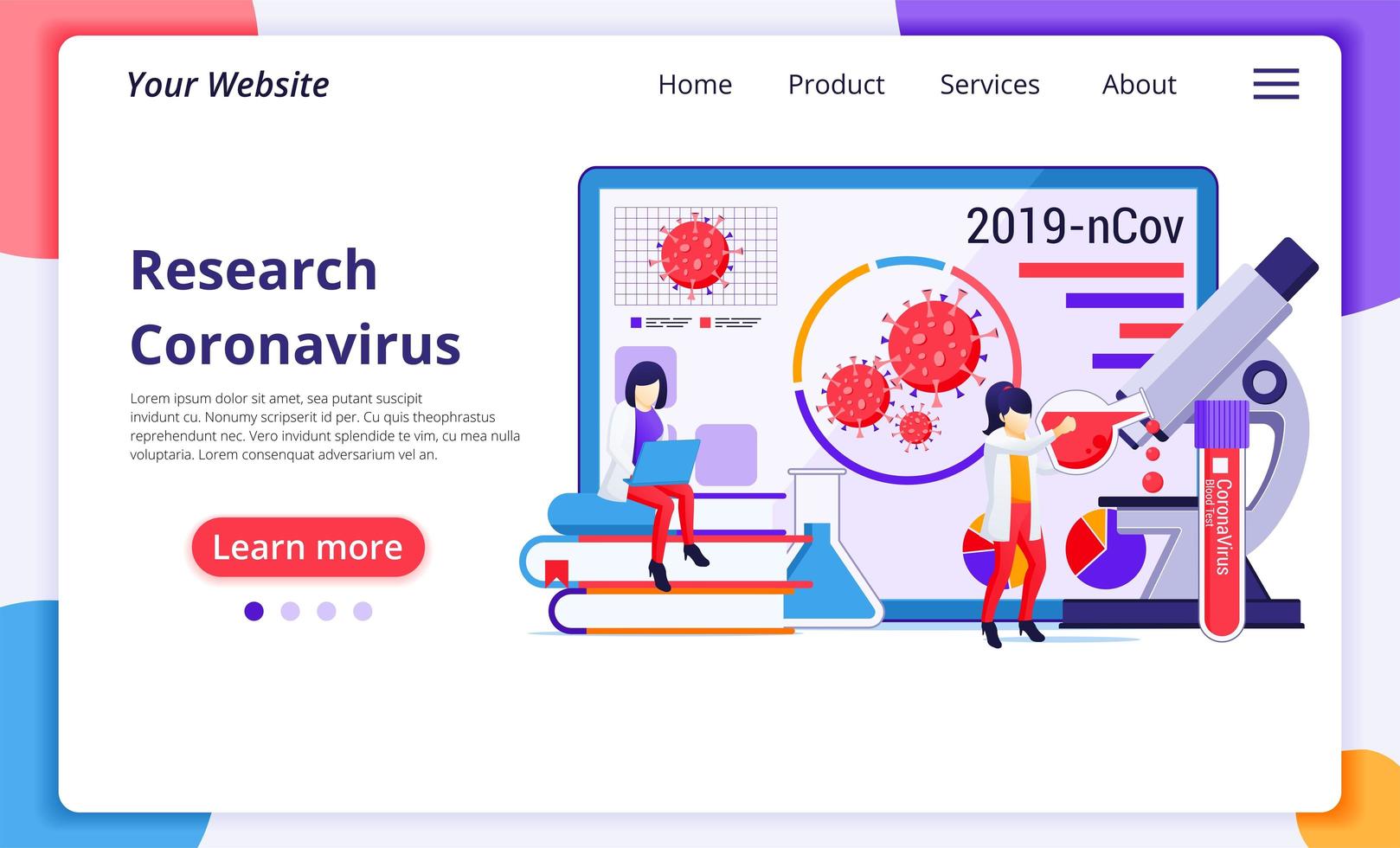 conceito de laboratório de pesquisa para o vírus covid-19 corona com cientistas que trabalham no laboratório de medicina. design moderno de página plana da web para desenvolvimento de sites e sites móveis. ilustração vetorial vetor