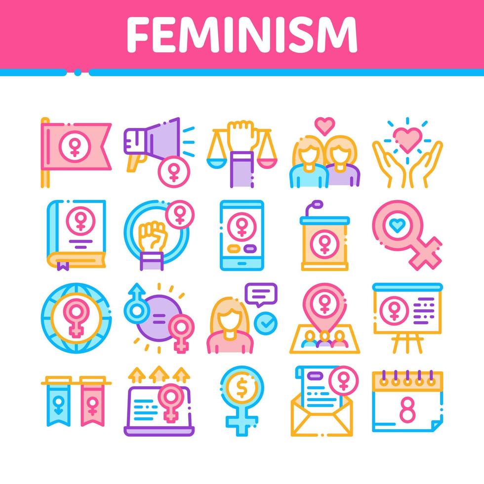 vetor de conjunto de ícones de coleção de poder de mulher de feminismo