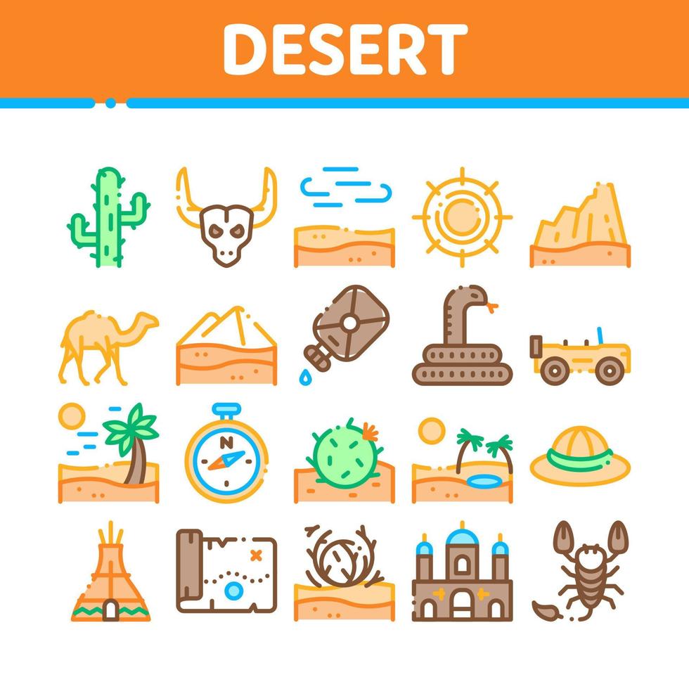 vetor de conjunto de ícones de coleção de paisagem arenosa do deserto