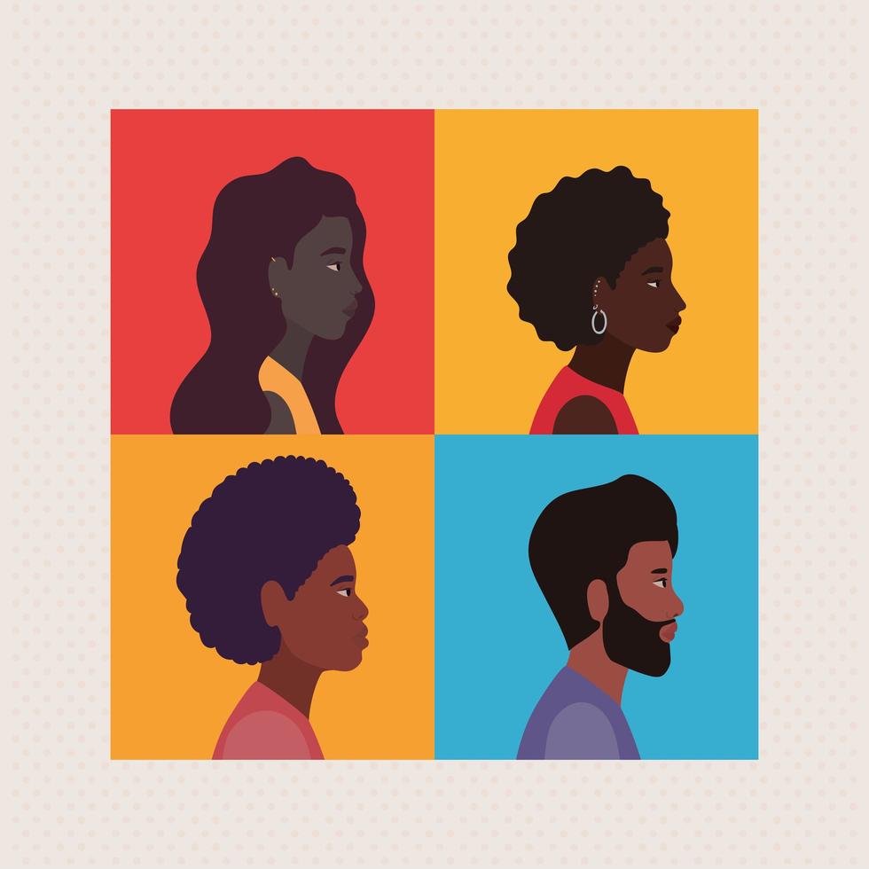 diversidade de desenhos animados femininos e masculinos em quadros vetor