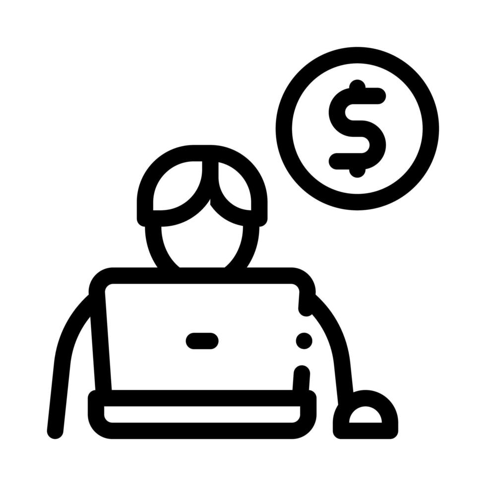 ilustração de contorno do vetor de ícone de moeda de laptop de homem