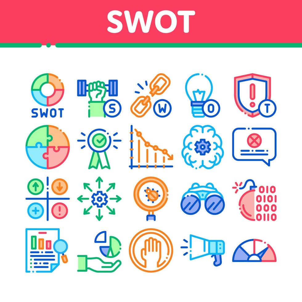 vetor de conjunto de ícones de coleção de estratégia de análise swot