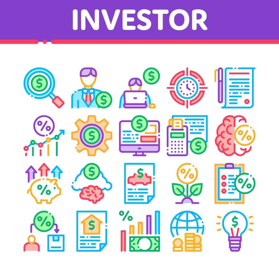 vetor de conjunto de ícones de coleção financeira de investidor