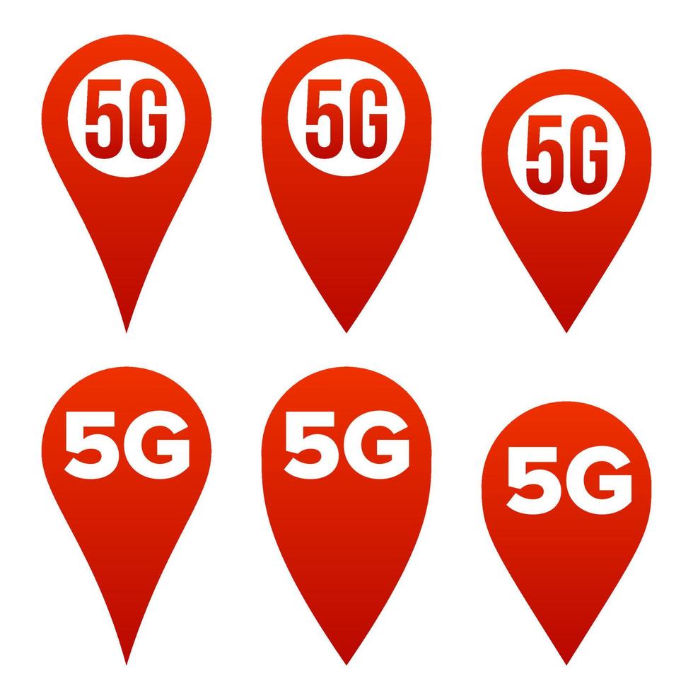 vetor de conjunto de sinal de ponteiro 5g. ícone vermelho. padrão de conexão wi-fi à internet. sinal de velocidade. tecnologia futura de rede de internet sem fio. ilustração isolada