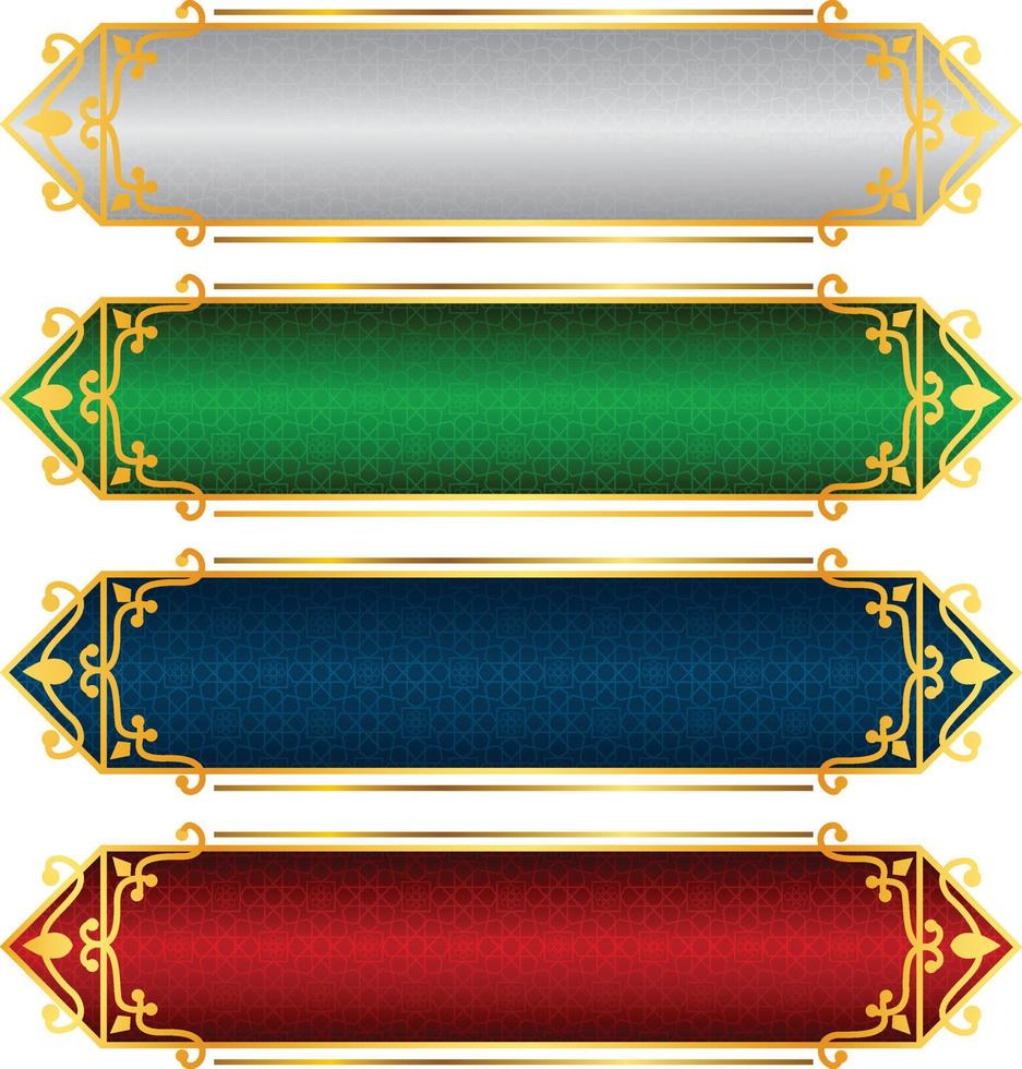 conjunto de moldura de título de banner islâmico árabe dourado de luxo png fundo transparente caixa de texto ouro imagens de design de vetor