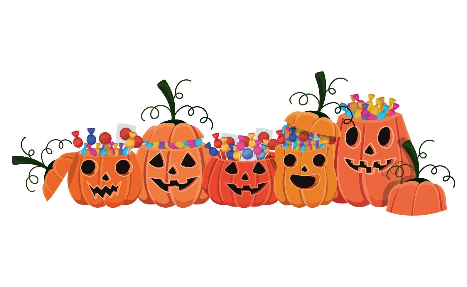 desenhos animados de abóboras de halloween com design de doces vetor
