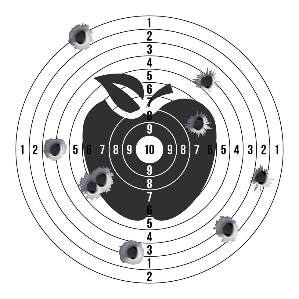buracos de bala no vetor alvo. tiro de sucesso. alvo de tiro de papel para competição de tiro. ilustração