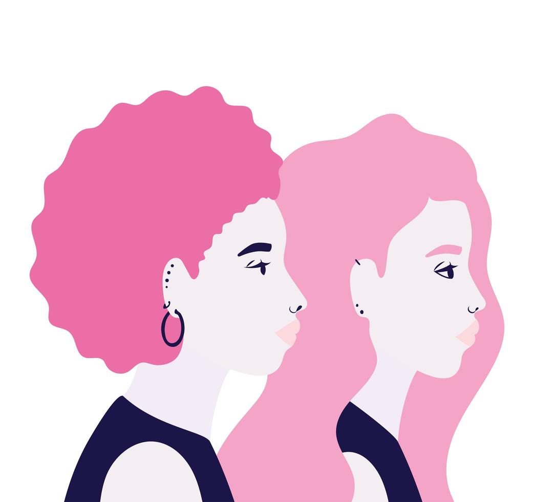 desenhos animados femininos em vista lateral em rosa vetor